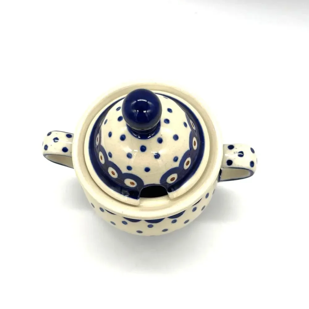 Boleslawiec Polish Pottery Sugar Bowl with Lid Hand Made Poland